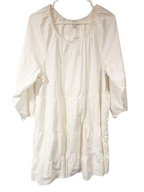 J Crew Cotton-blend Poplin Raglan Tiered Mini Dress White Plus Size 2X NEW